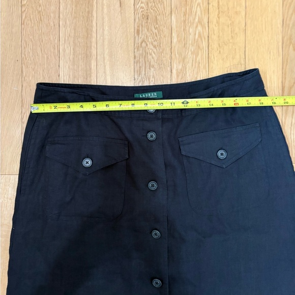 Lauren Ralph Lauren Black Linen Button Front Midi Skirt Quiet Luxury Minimalist - Picture 4 of 7